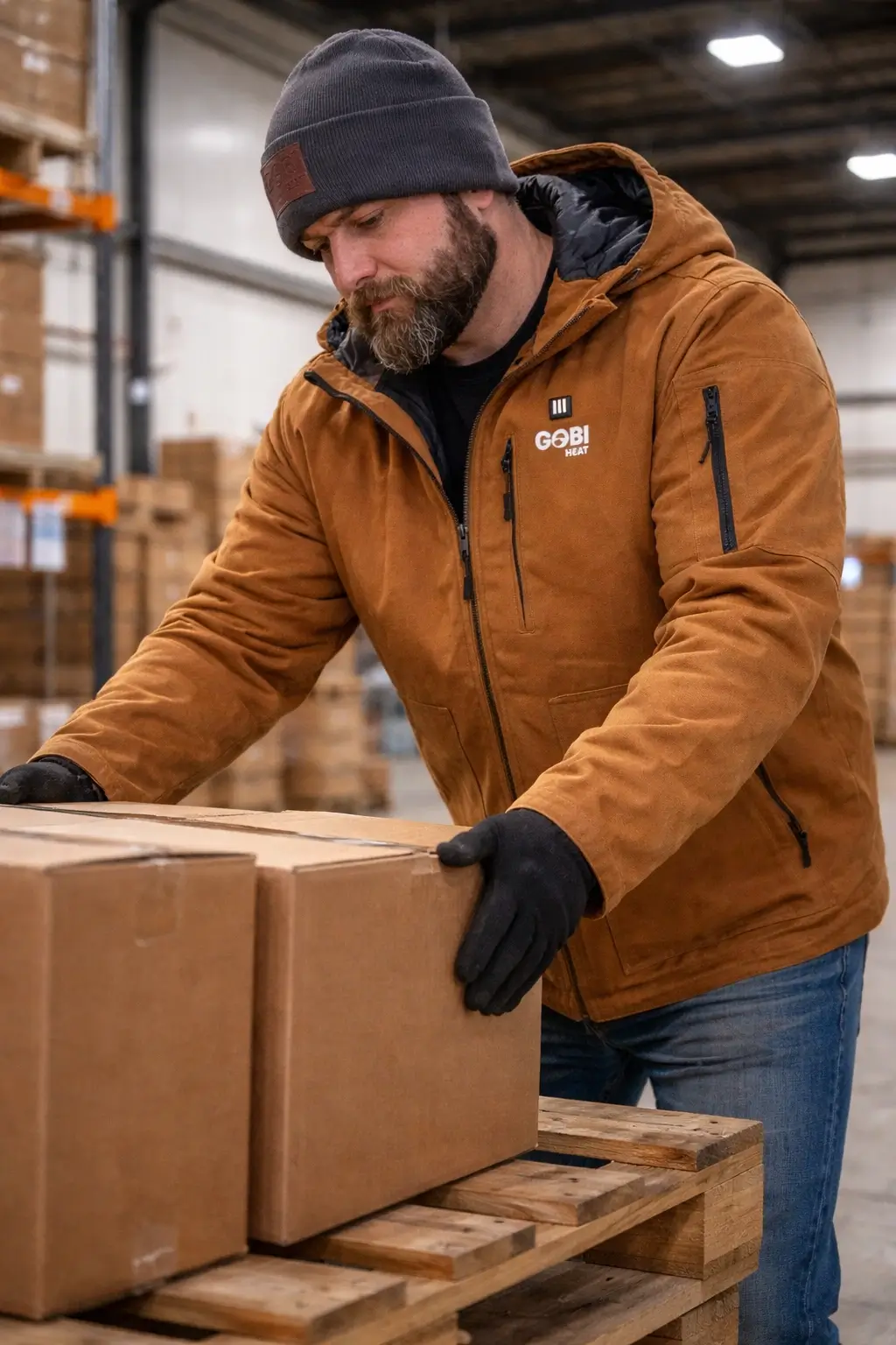 grit-heated-work-jacket-camel-warehouse-lifting-boxes.webp