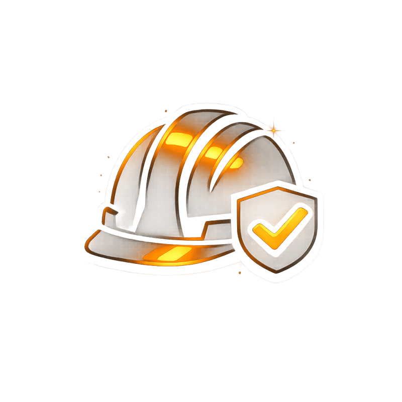 Construction hard hat icon representing job-site durability and reinforced workwear design